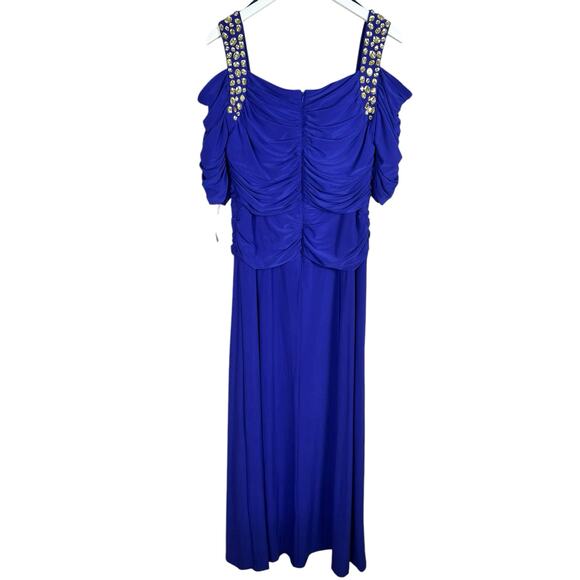 Alex Evenings Plus Size 14 Cobalt Blue Cold Shoulder Embellished Ruched Gown NWT - Picture 8 of 14